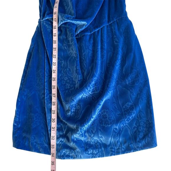 Atlein Draped Floral Design Cobalt Blue Velvet Dress Women’s Size 4 Small - Picture 7 of 12